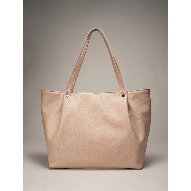 Pink beige leather handbag. Made in Italy.