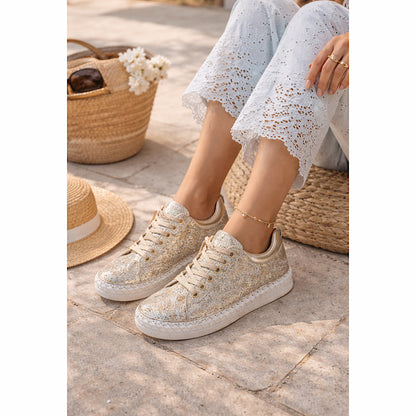 Sneaker argent scintillant, cuir souple – semelle confort.