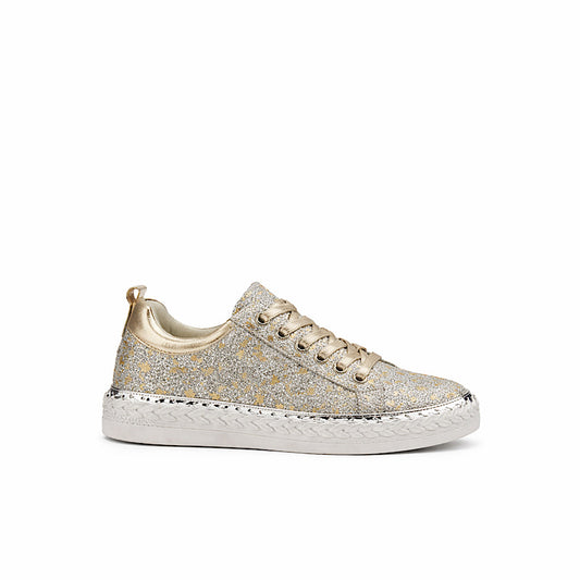 Sneaker argent scintillant, cuir souple – semelle confort.