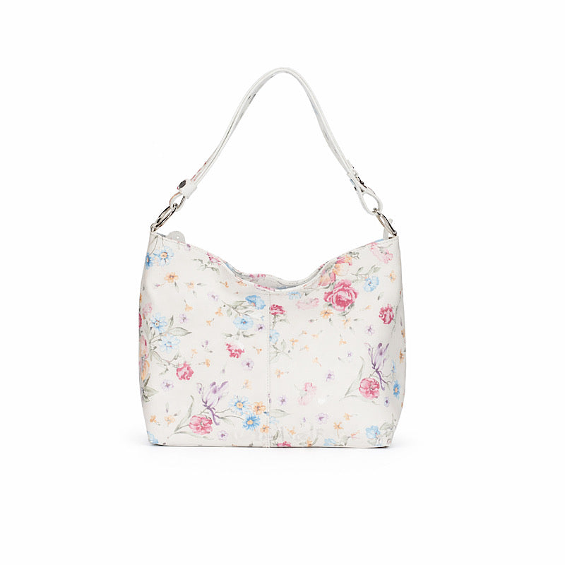 Sac blanc motif fleuri en cuir nappa.