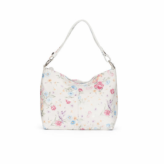 Sac blanc motif fleuri en cuir nappa.