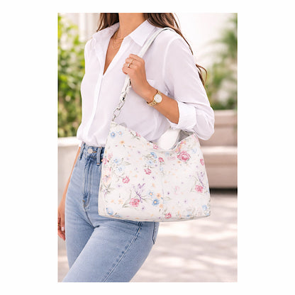Sac blanc motif fleuri en cuir nappa.