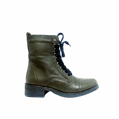 Bottes Safe Step en cuir vert olive foncé.