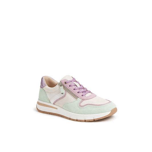Sneaker lacet et zip en daim aux tons pastels.