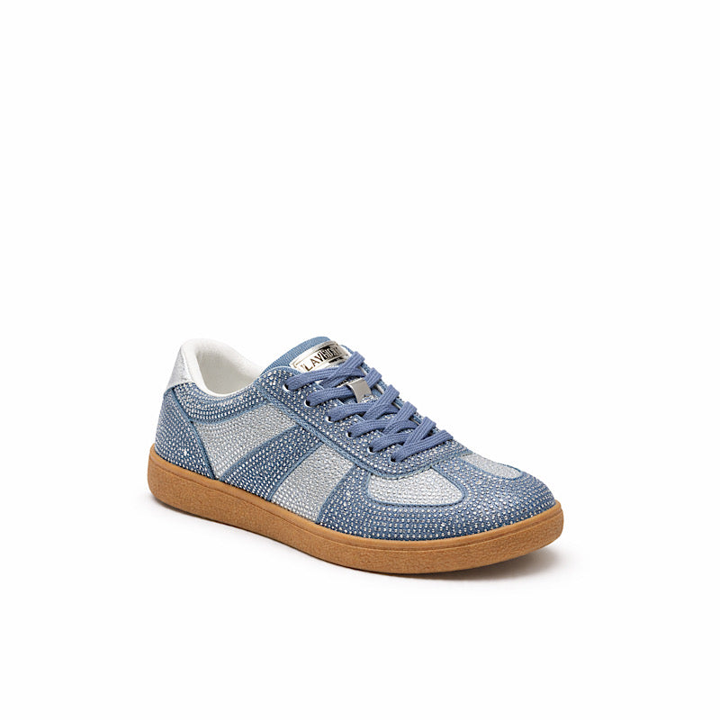 Sneaker velours bleu à strass.