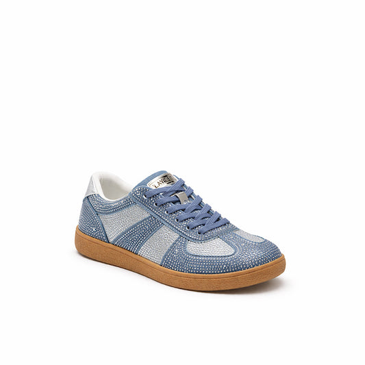 Sneaker velours bleu à strass.