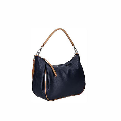 Sac marine et cognac en cuir souple.