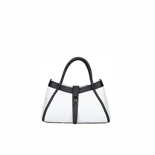 Sac à main noir et blanc en cuir souple. Disponible sur commande. Livraison 5 à 10 jours.