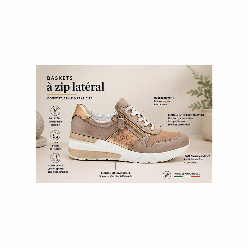 Baskets de marche en cuir multi tons.