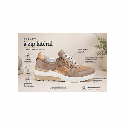Baskets de marche en cuir multi tons.