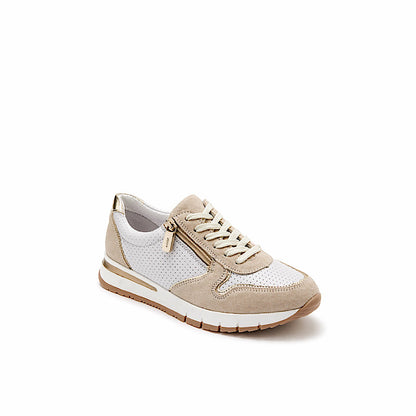 Sneaker en cuir à zip latéral – blanc et beige.