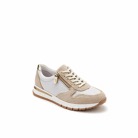 Sneaker en cuir à zip latéral – blanc et beige.