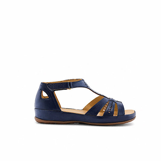 Sandales marine en cuir perforé confort avec velcro – soutien optimal.