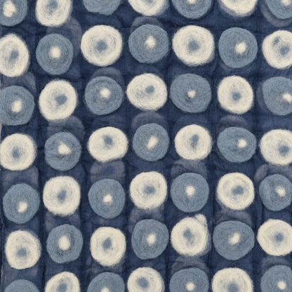 Foulard soie et laine de mérinos, blanc et gris/bleu à pois