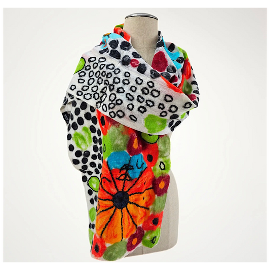 Foulard soie et laine de mérinos, multi tons