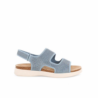 Sandales strass denim bleu pâle.