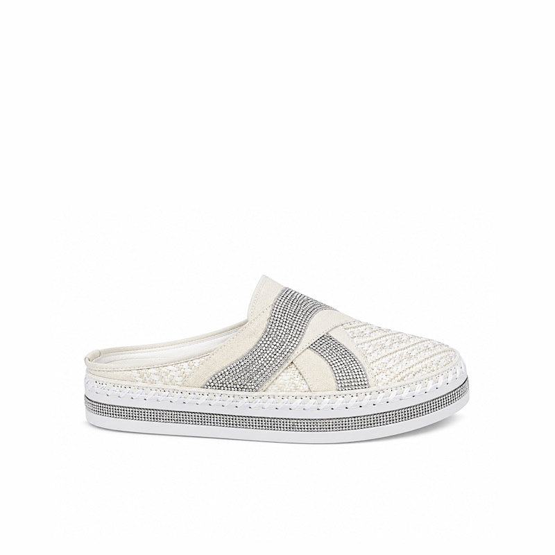 Mules tressées blanches scintillantes
