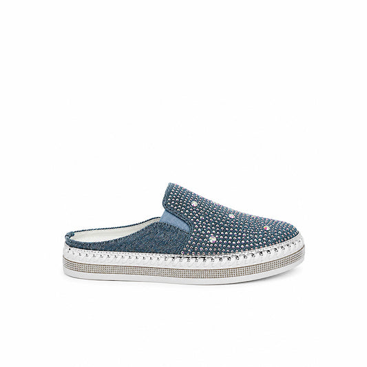 Mules denim scintillantes à enfiler