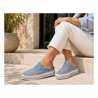 Mules denim étoilées scintillantes