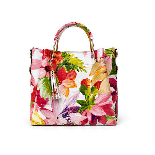 Sac floral multicolore en cuir véritable