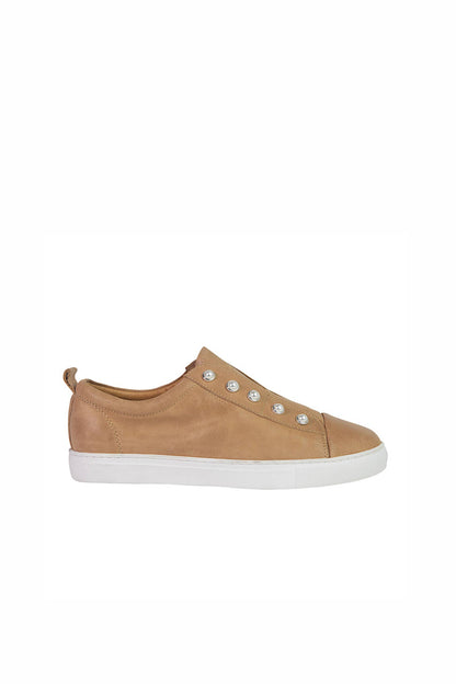 Espadrille à enfiler en cuir camel souple