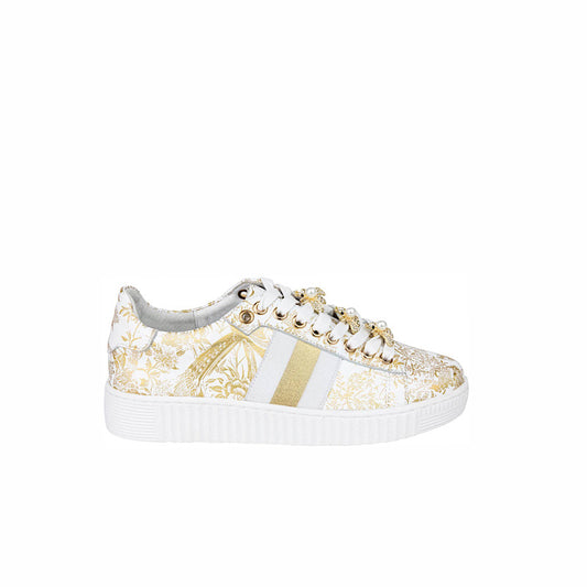 Espadrille en cuir blanc et or