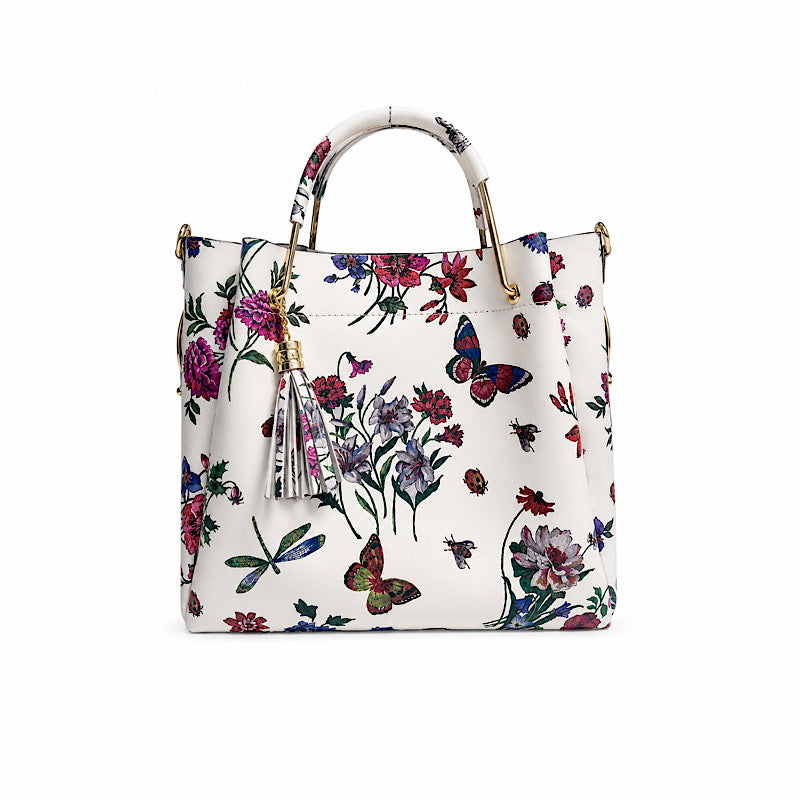 Sac blanc floral multicolore en cuir véritable