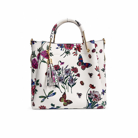 Sac blanc floral multicolore en cuir véritable