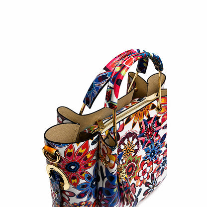 Sac floral multicolore en cuir véritable.