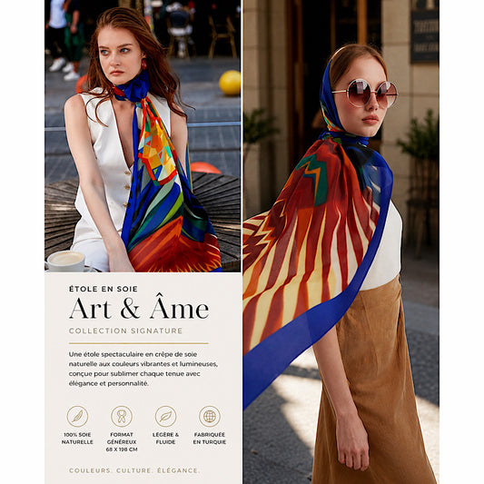 Étole en soie « Art & Âme » — Collection Signature