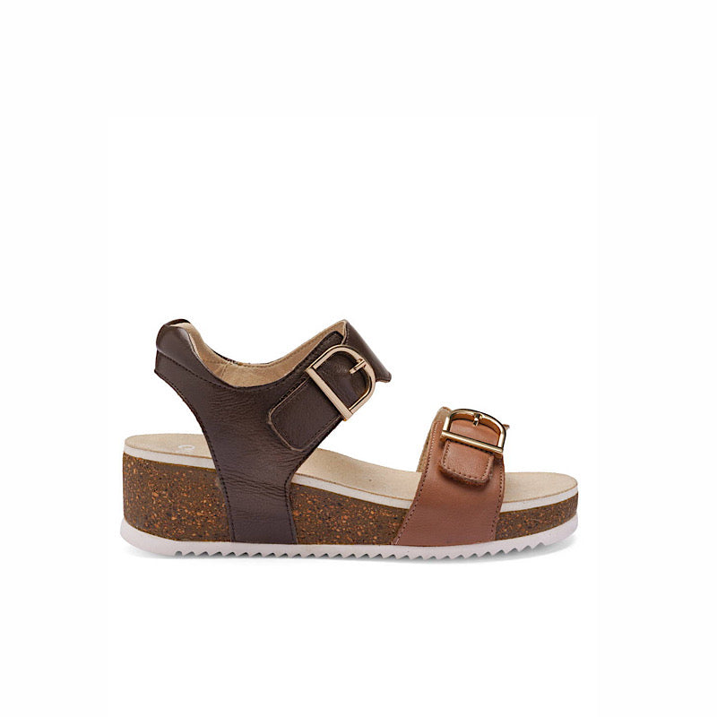 Sandales compensées Ara en cuir moka et cognac