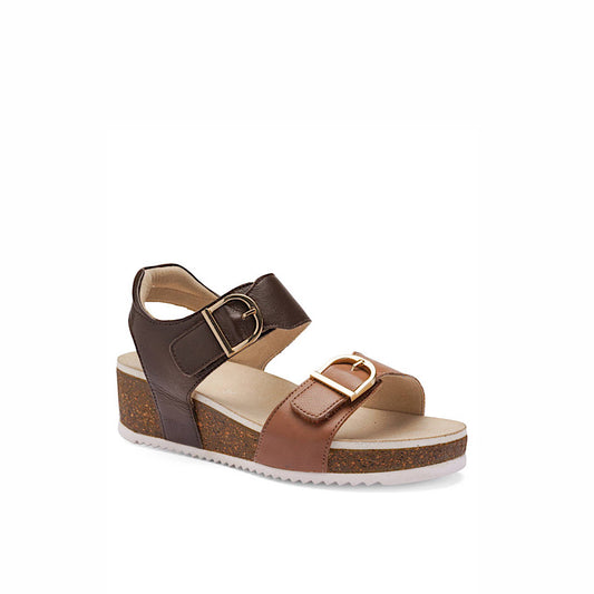 Sandales compensées Ara en cuir moka et cognac