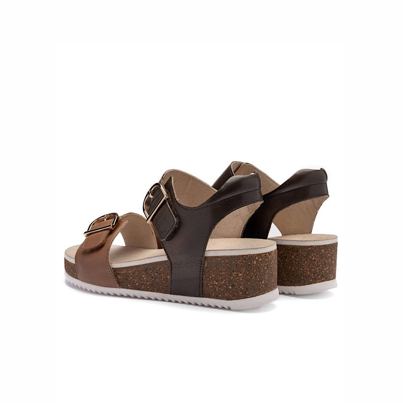 Sandales compensées Ara en cuir moka et cognac
