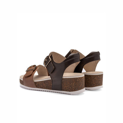Sandales compensées Ara en cuir moka et cognac