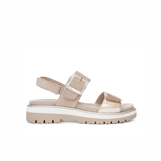 Sandales Ara en cuir platine et daim beige