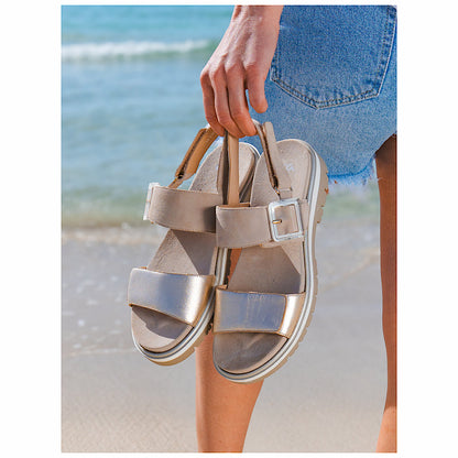 Sandales Ara en cuir platine et daim beige