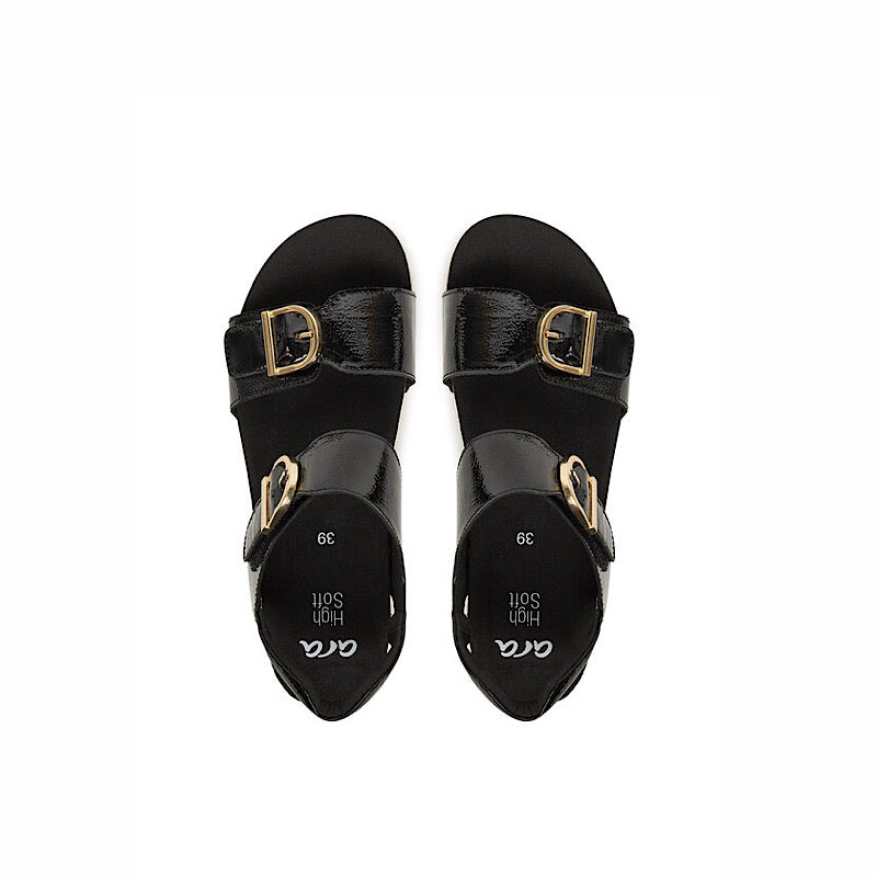 Sandales Ara compensée en cuir verni noir