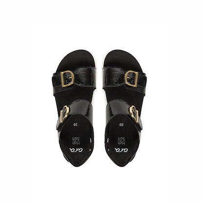 Sandales Ara compensée en cuir verni noir