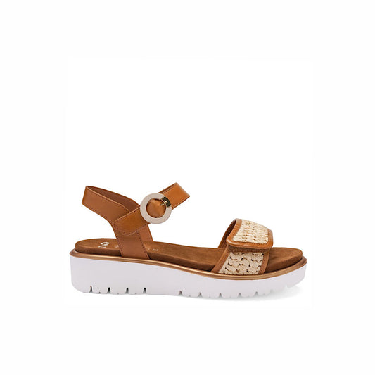 Sandales Ara en cuir cognac et raffia