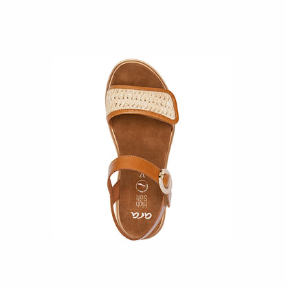 Sandales Ara en cuir cognac et raffia