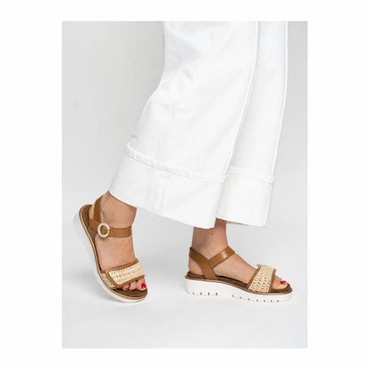 Sandales Ara en cuir cognac et raffia