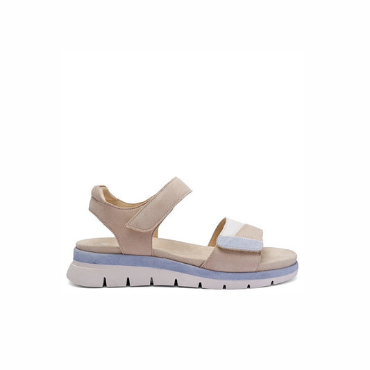 Sandales Ara en daim beige et accents bleu et blanc
