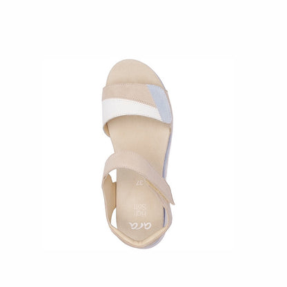 Sandales Ara en daim beige et accents bleu et blanc