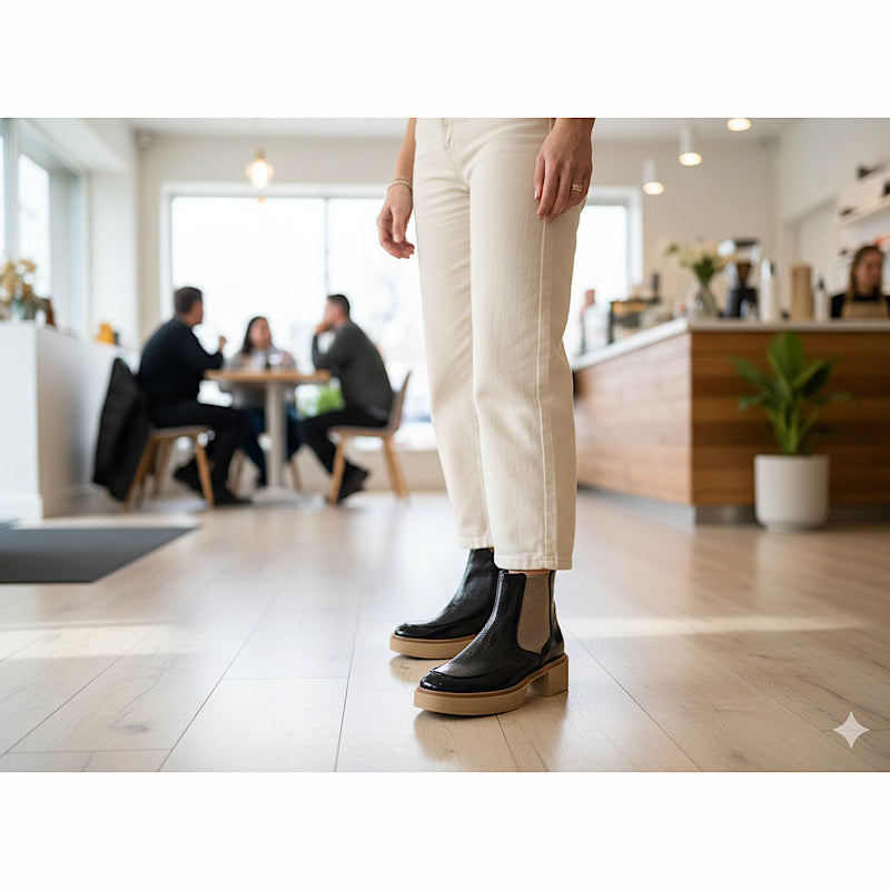 Bottes d’automne Softwaves en cuir verni noir.