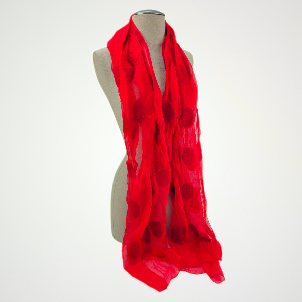 Écharpe feutrée rouge en soie/pois rouges – vue 2