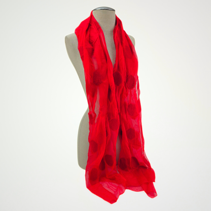 Écharpe feutrée rouge en soie/pois rouges – vue 2