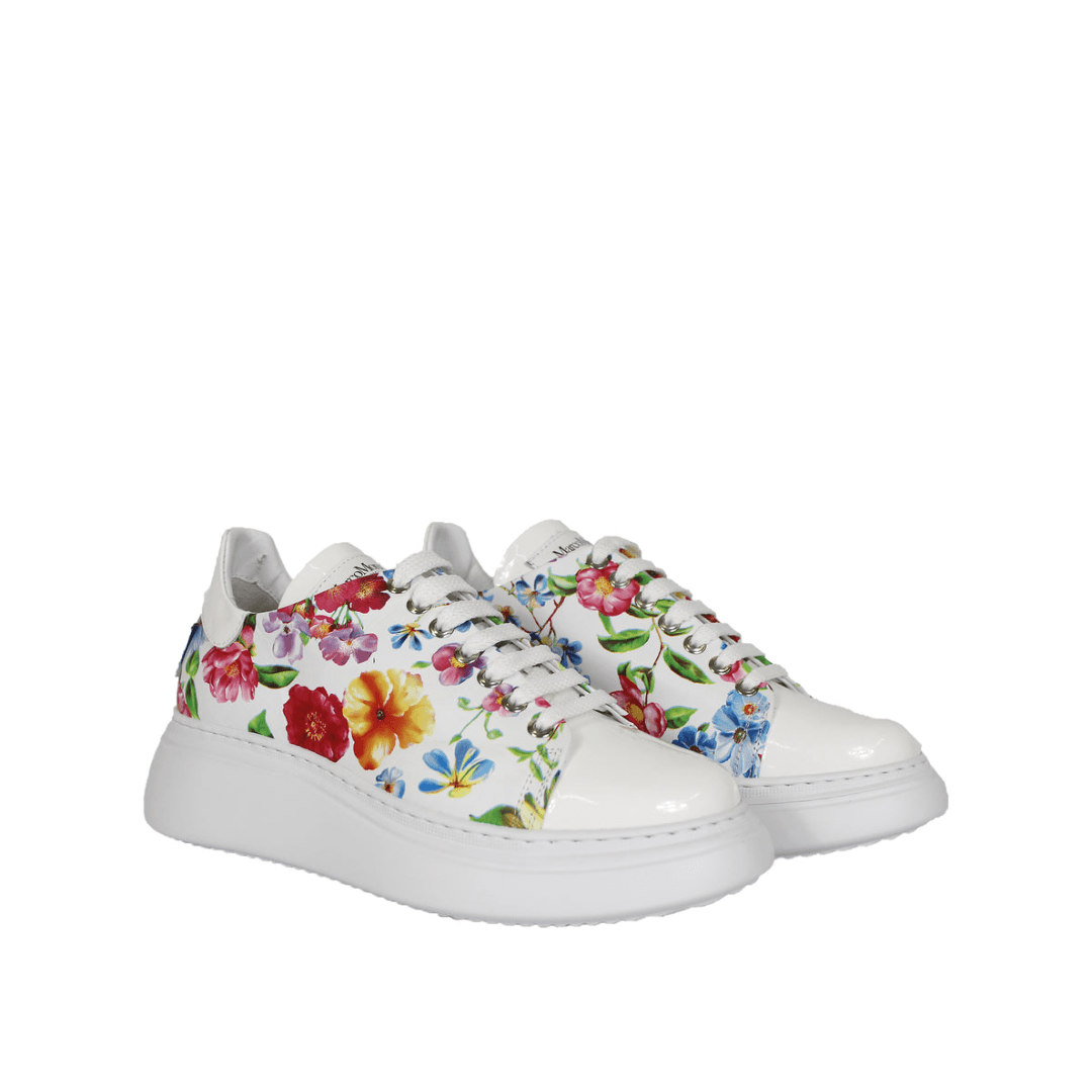 Chaussure en cuir blanc/motifs fleurs - Boutique Prestige
