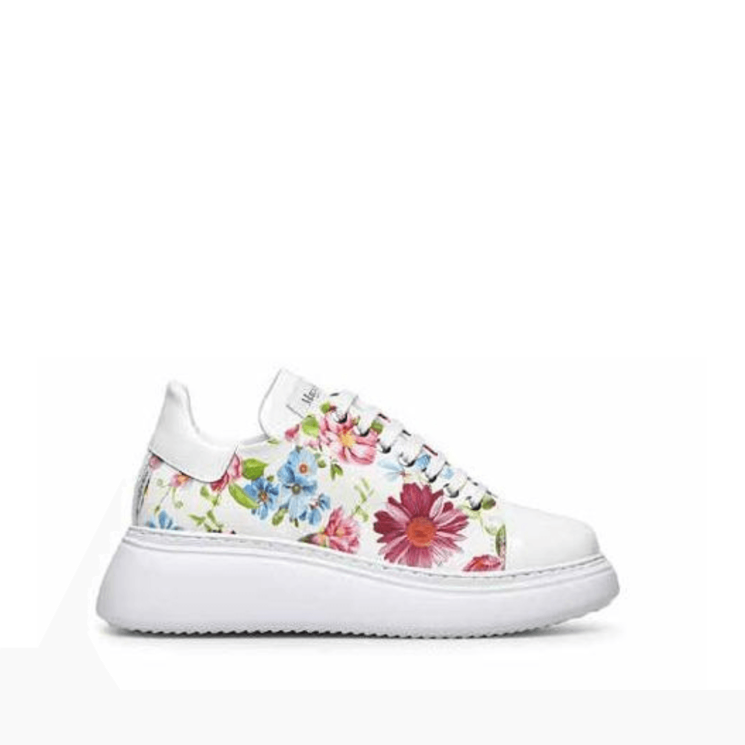 Chaussure en cuir blanc/motifs fleurs - Boutique Prestige