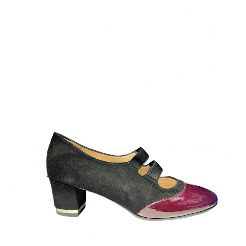 Chaussures Asensio en cuir verni bourgogne et suède noir. - Boutique Prestige