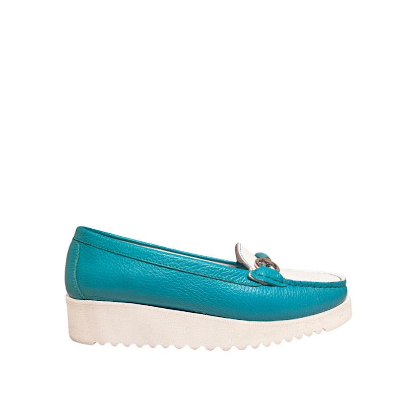 Chaussures type flâneur Di Chenzo 1210 turquoise et blanc - Boutique Prestige  